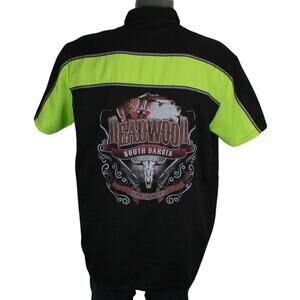 Vintage Deadwood South Dakota Hi-Vis Biker Reflective Garage Shirt Mens XL